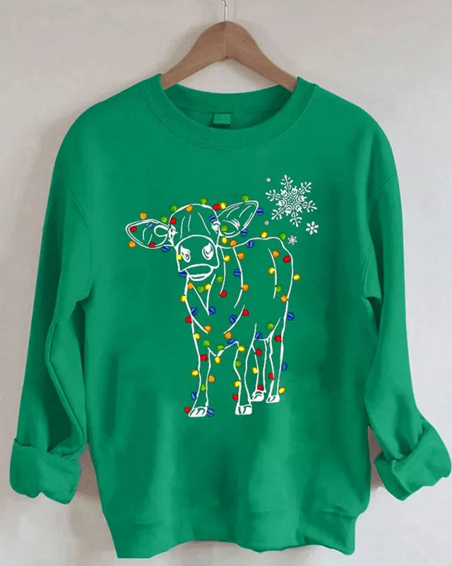 Cow Light Christmas Classic Casual Crewneck Sweatshirt