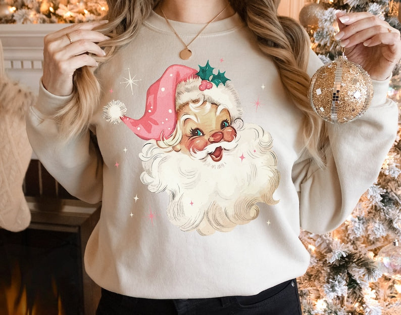 Retro Pink Santa Christmas Sweatshirt
