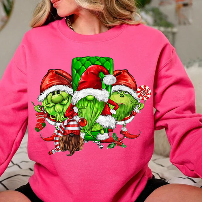 Three Christmas Green Gnomies Sweatshirt