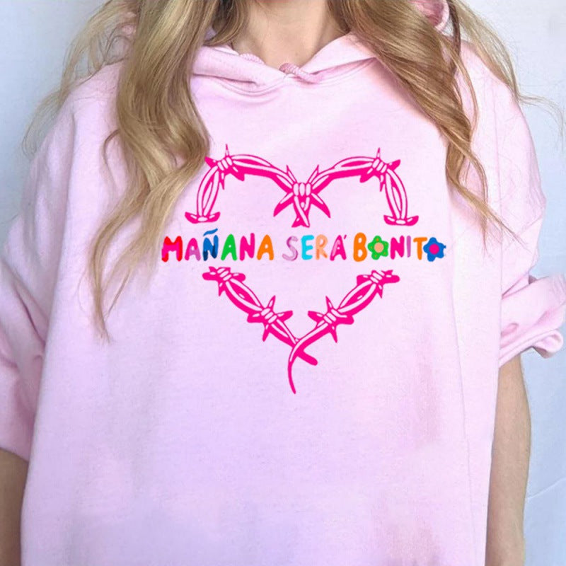 Pink Heart Print Hoodie