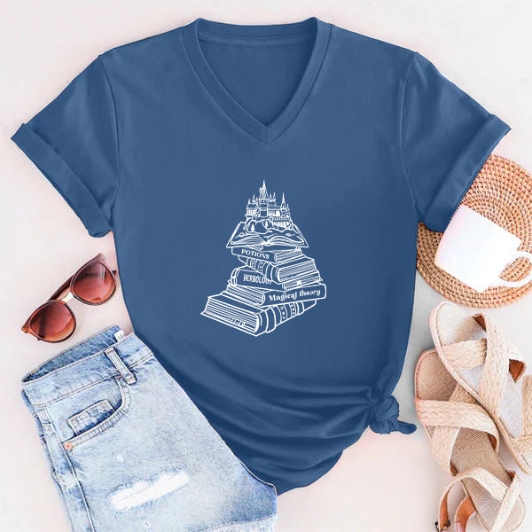 Hogwarts School Magical Book Castle Print T-shirt