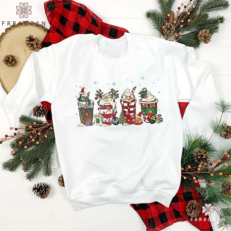 HP Christmas Coffee Print Casual Sweatshirt